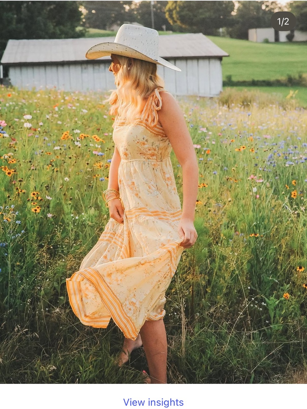 By Together Yellow Floral Midi Dress with Stripe Hem